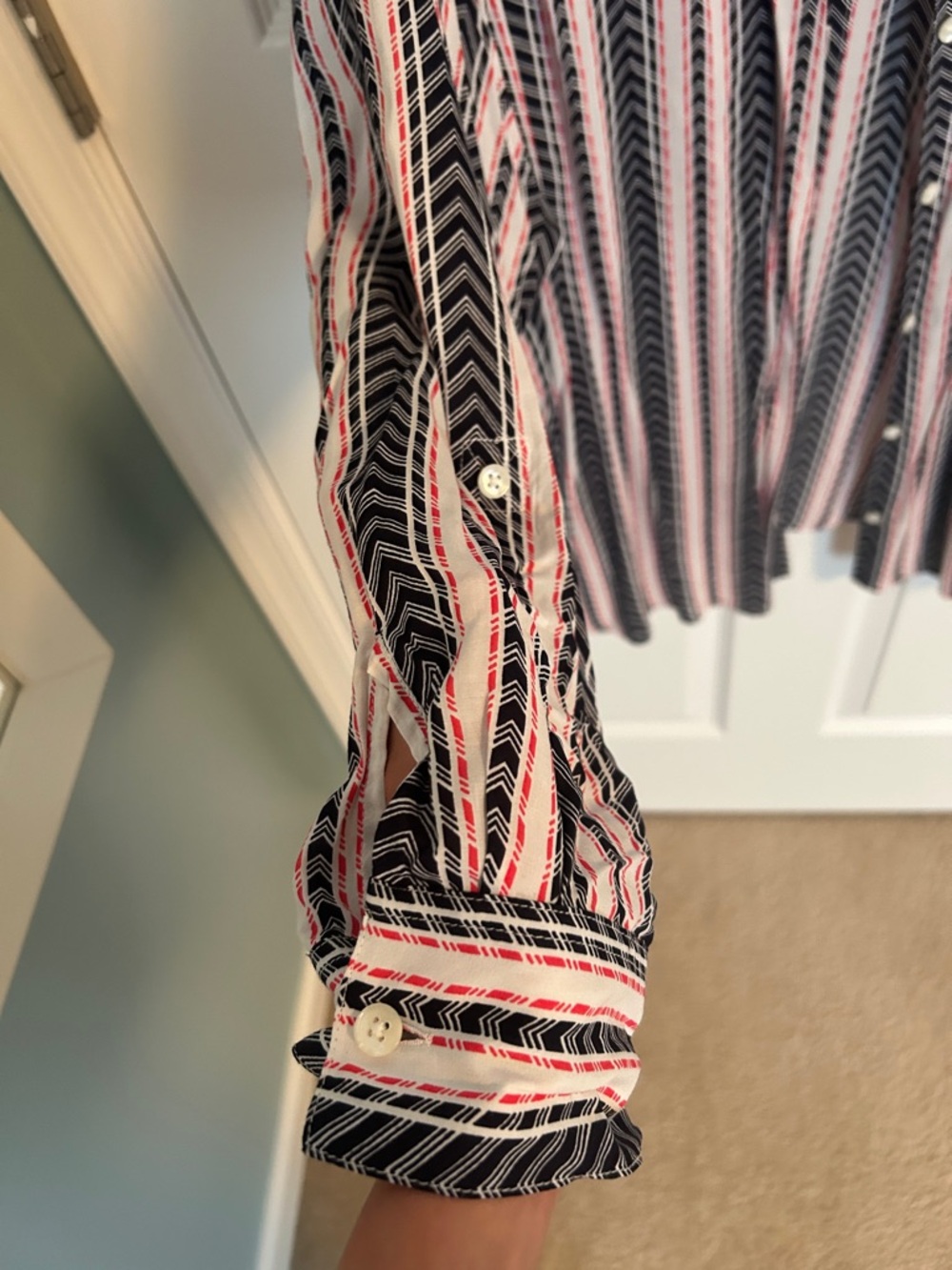 Coldwater Creek Black, White & Pink Chevron-Striped Blazer - Picture 4 of 7